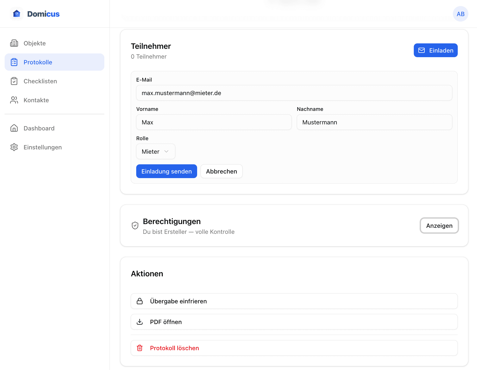 Web: Teilnehmer einladen